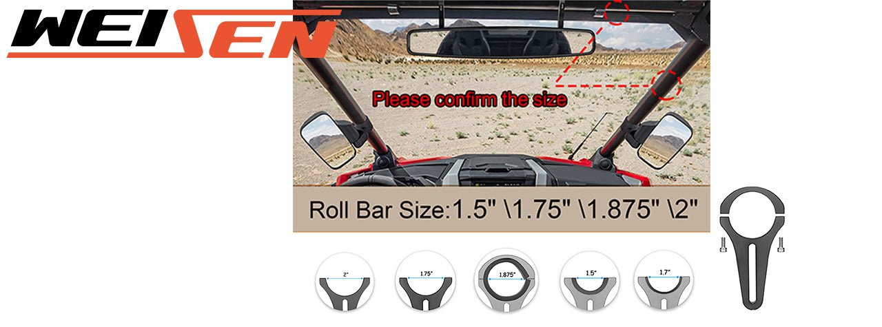 General guide for How to select a Round Roll Bar Clamp to mount the Center/Side Rear view Mirror - Weisen