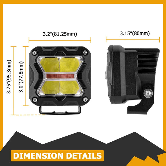 1989 - 1995 Toyota 4Runner Pickups Hood Hinge 3" White & Amber Strobe LED Ditch Light Pod Kit - WeiSen - 70104018+70201007
