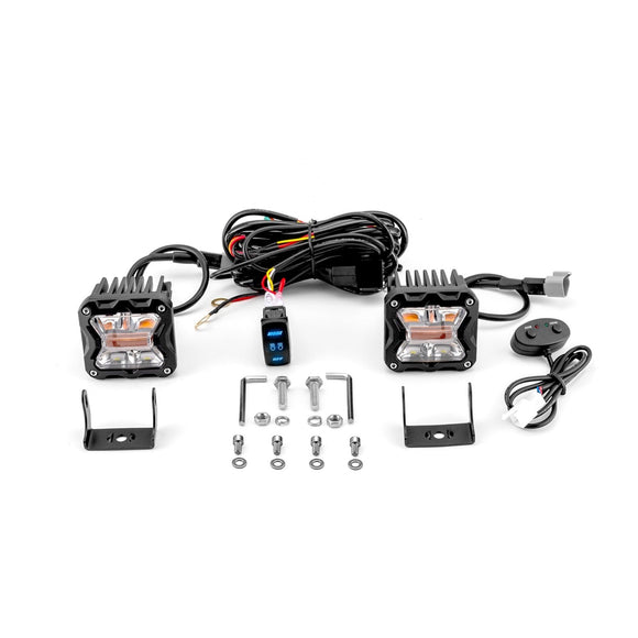 2000 - 2006 Toyota Tundra Hood Hinge 3" White & Amber Strobe LED Ditch Light Pod Kit - WeiSen - 70104021+70201007