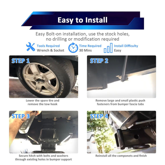 2005 - 2010 Jeep Grand Cherokee WK Heavy - Duty Steel 2" Rear Trailer Hitch & Adjustable Trailer Hitch Ball Mount - WeiSen - 70108007+70304025