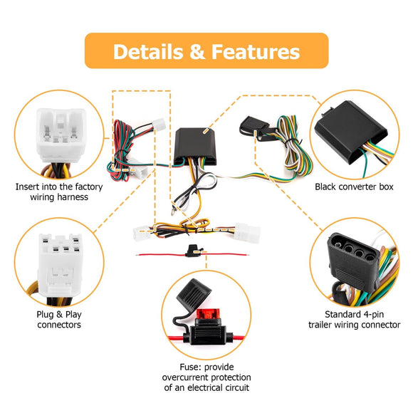 2006 - 2012 3rd Gen Toyota RAV4 Plug & Play 4 - Pin Trailer Wiring Harness Connect Trailer Taillight Brake Turn Signal Light - WeiSen - 70206023