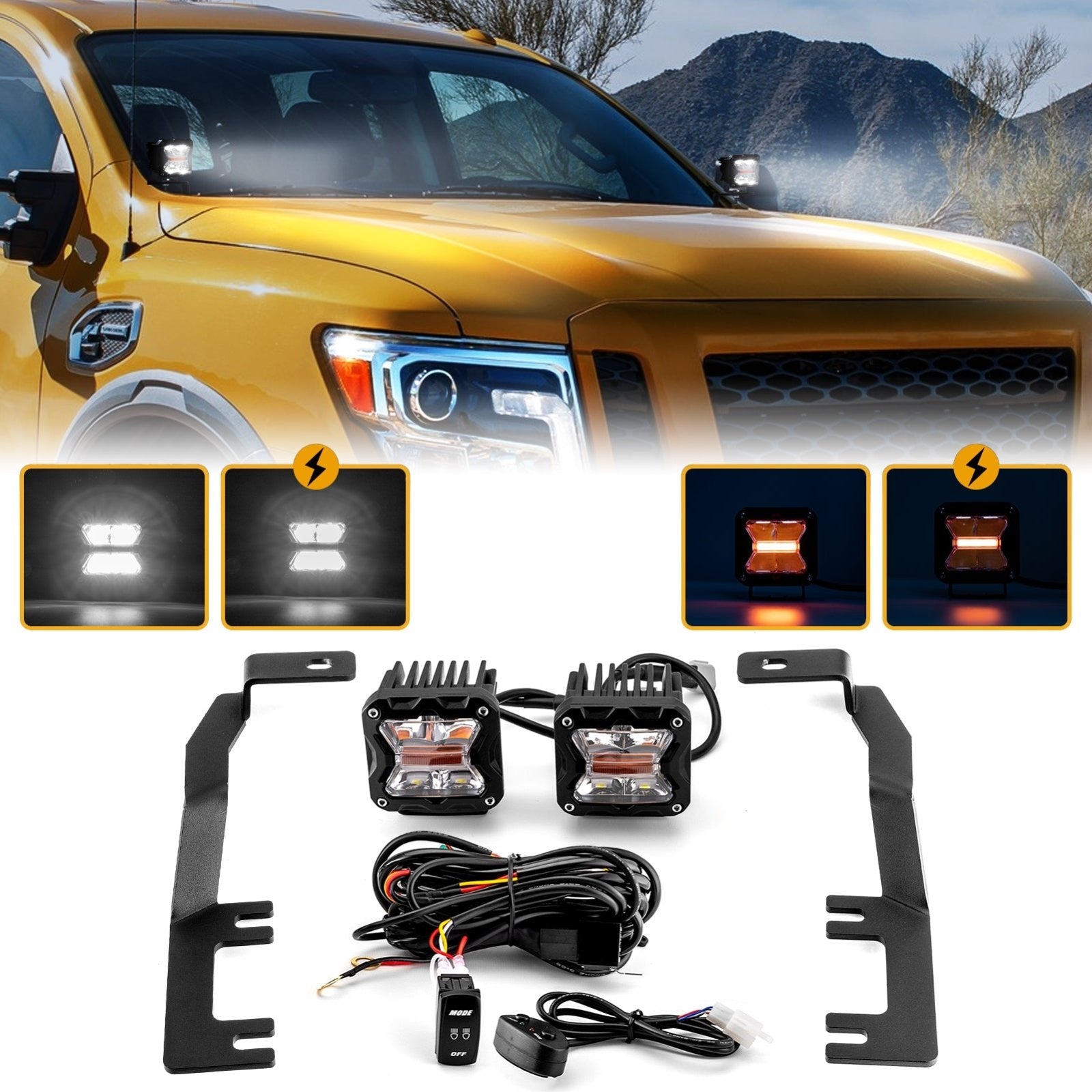For 2016-2019 Nissan Titan XD Smoke Fog Lights Bumper Driving Lamps Wiring Kits For 2016-2019 Nissan Titan XD Smoke Fog Lights Bumper Driving Lamps Wiring Kits