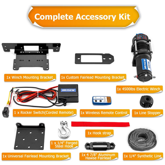 2017 - 2024 Kawasaki Mule SX UTV ATV Remote Control 4500lb 12V Electric Winch Kit - WeiSen - 80310043