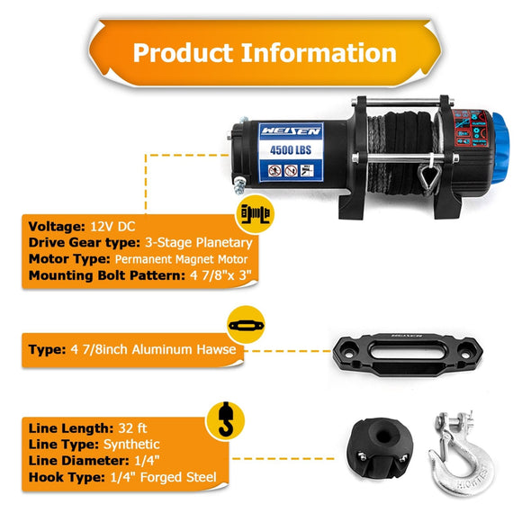 2017 - 2024 Kawasaki Mule SX UTV ATV Remote Control 4500lb 12V Electric Winch Kit - WeiSen - 80310043