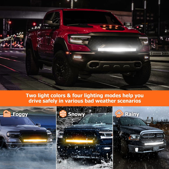 2022 - 2024 RZR Pro R 4 / Pro R Spot Flood Strobe Amber White 32" Dual Row Curved 180w LED Light Bar Kit - WeiSen - 80101029+70202019