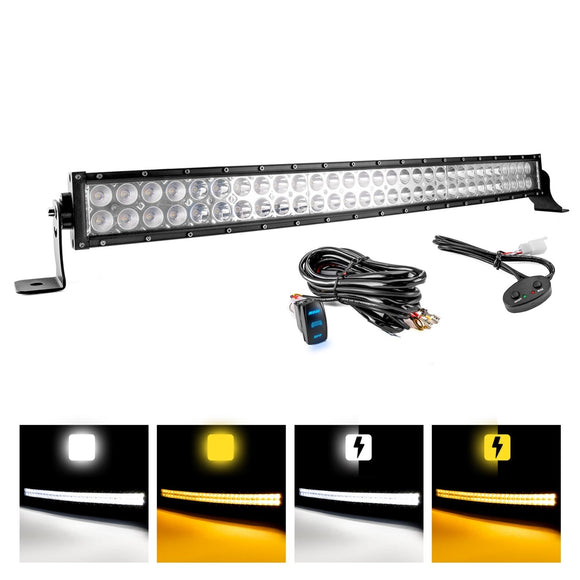 2022 - 2024 RZR Pro R 4 / Pro R Spot Flood Strobe Amber White 32" Dual Row Curved 180w LED Light Bar Kit - WeiSen - 80101029+70202019
