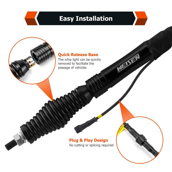 3FT RGB LED Whip Light w/ Flags for UTV ATV | Wireless Remote Control & Bluetooth App Control & 366 Modes - WeiSen - 80204002