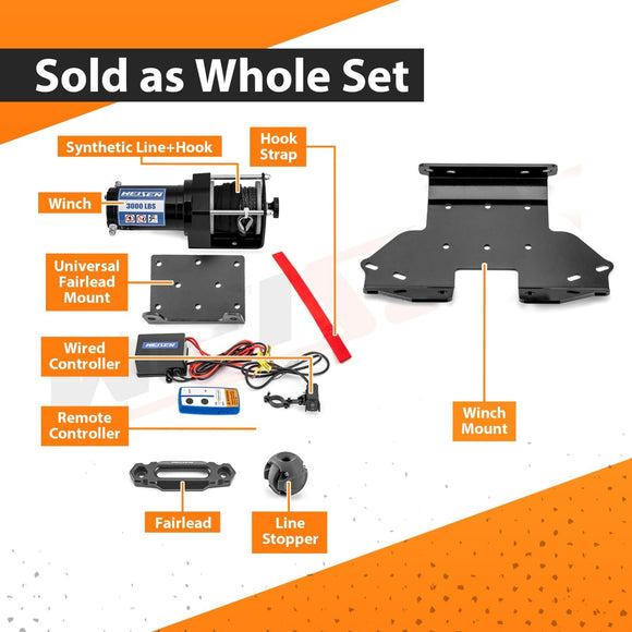 ATV 3000lb 12V Electric Winch Kit for 2005 - 2024 Brute Force 750 4x4 4x4i 4x4i EPS & 2005 - 2014 Kawasaki Brute Force 650 4x4 - WeiSen - 80310041