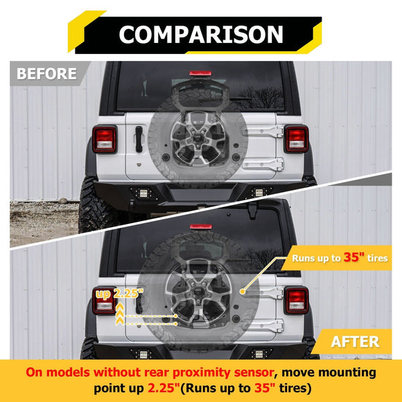 CNC Steel Spare Tire Carrier Relocation Bracket for 2018 - 2024 Jeep Wrangler JL without Rear Proximity Sensors - WeiSen - 70120016