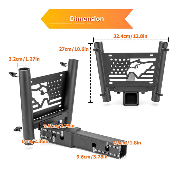 Heavy Duty Steel Dual Flag Pole Holder Hitch Mount for Trucks SUVs RVs Pickups with 2" Hitch - WeiSen - 70108013