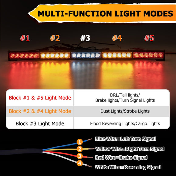 Polaris RZR Maverick X3 UTV ATV Multi - Function 30" Offroad LED Rear Chase Strobe Light Bar w/ Brake Reverse Turn Signal Light - WeiSen - 80208001