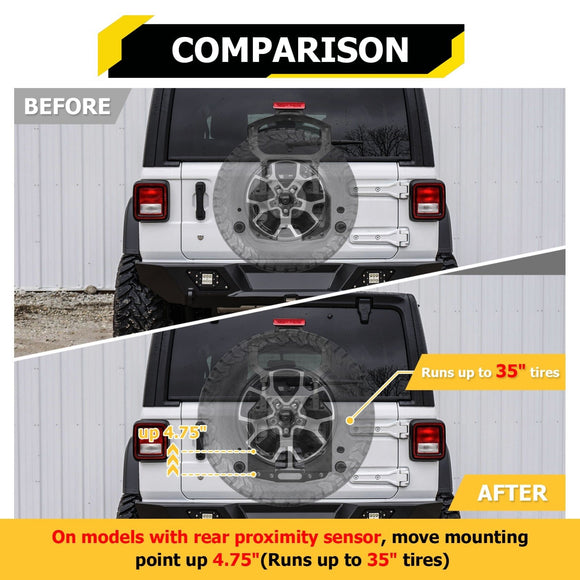 Solid Steel Bolt - on Spare Tire Carrier Relocation Bracket for 2018 - 2024 Jeep Wrangler JL w/ Rear Proximity Sensors - WeiSen - 70120015