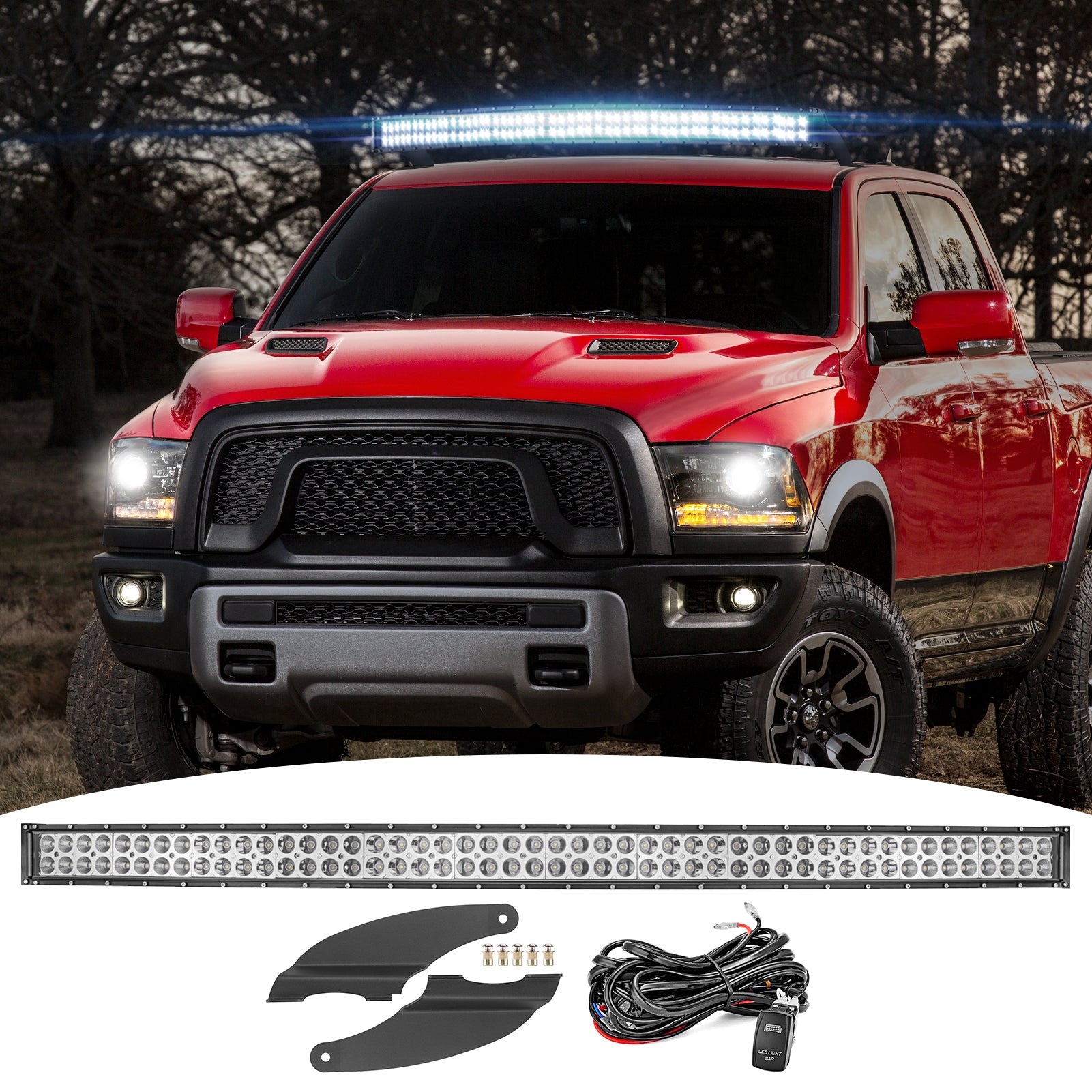 Dodge Ram 1500/2500/3500 Roof 52 Curved LED Light Bar Kit