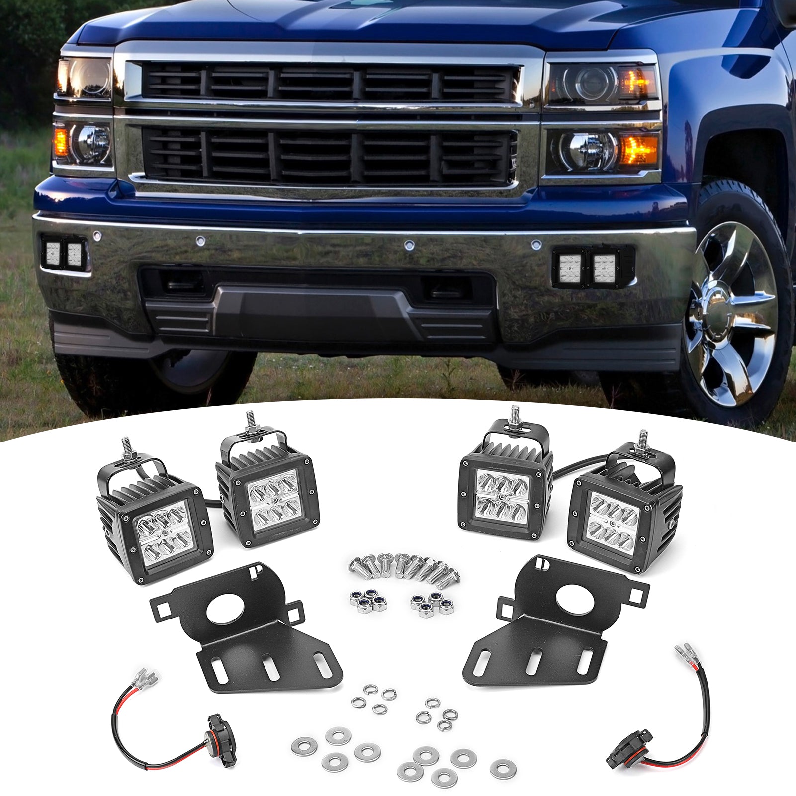 Chevy Silverado 1500 LED Pod lights with Hidden Bumper Fog Light Mounting Brackets Kit Chevy Silverado 1500 LED Pod lights with Hidden Bumper Fog Light Mounting Brackets Kit