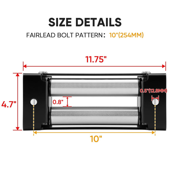10" Heavy Duty Winch Roller Fairlead Cable Guide for Jeep SUV UTV Truck Winch - WeiSen - 80310007
