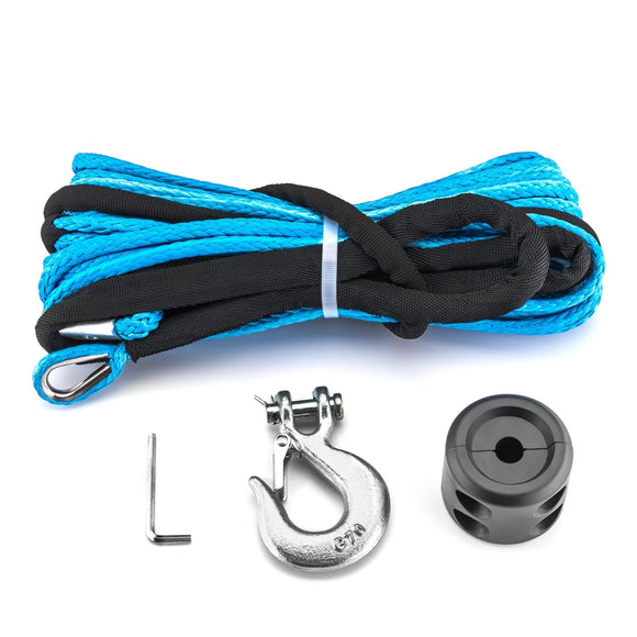 1/4" x 50' 10000LBS Synthetic Winch Rope 1/4'' Clevis Hook Stopper for UTV ATV - WeiSen - 80310009+80310012+80310013