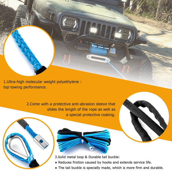1/4" x 50' Universal Synthetic Winch Line Cable Rope 7700LBs for ATV UTV Winch - WeiSen - 80310009