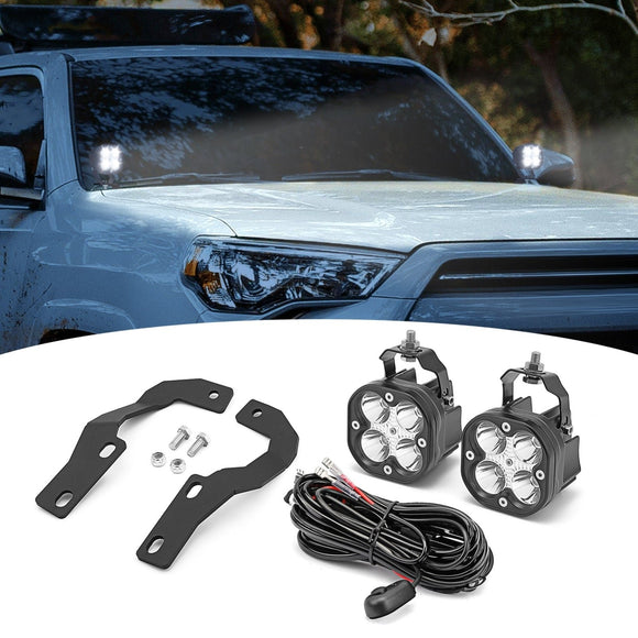 2010 - 2024 Toyota 4Runner Hood Side Pillar 40W LED Light Pods Brackets Wiring Harness Kit - WeiSen - ZT080 - A+70201006+WI001