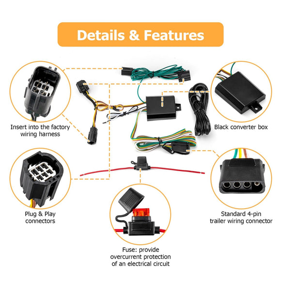 2011 - 2020 Chrysler Town & Country Dodge Grand Caravan 4 - Pin Trailer Wiring Harness with Plug & Play Connector - Weisen - 70206003