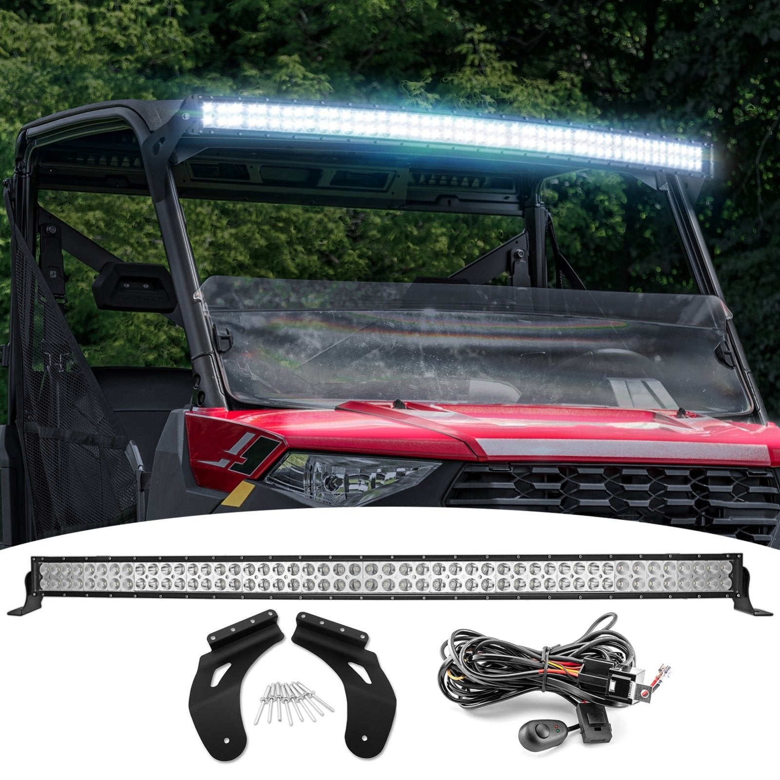 7" Round LED Light Bar Combo Kit For Polaris Ranger – 40,000LM, 3000K, With Wiring & Switch