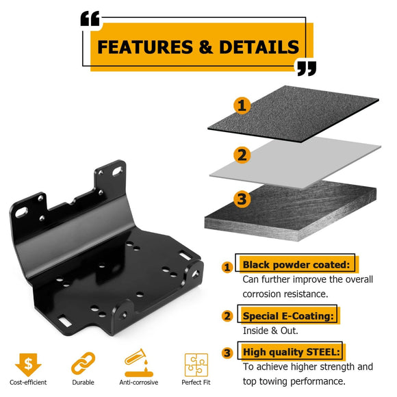 2016 - 2024 Yamaha Grizzly 700 Kodiak 700 Solid Steel Winch Mounting Bracket - WeiSen - 80106013