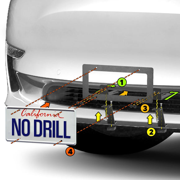 2017 - 2022 Tesla Model 3 Front Lower Bumper Grille License Plate Frame Mount Bracket | No Drilling - WeiSen - 70302011