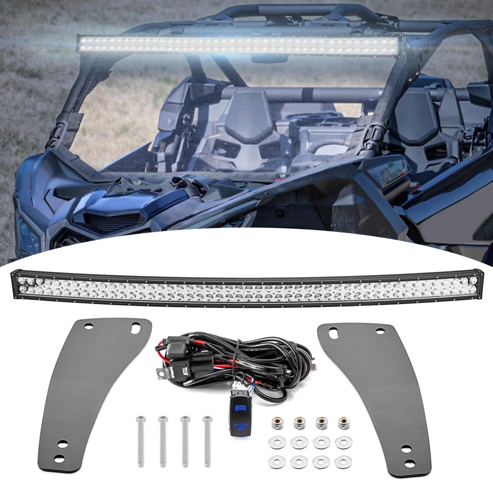 2017-2023 Can-Am Maverick X3 50" Dual Row Curved LED Light Bar+Roof Bracket Mount+Wire - Weisen