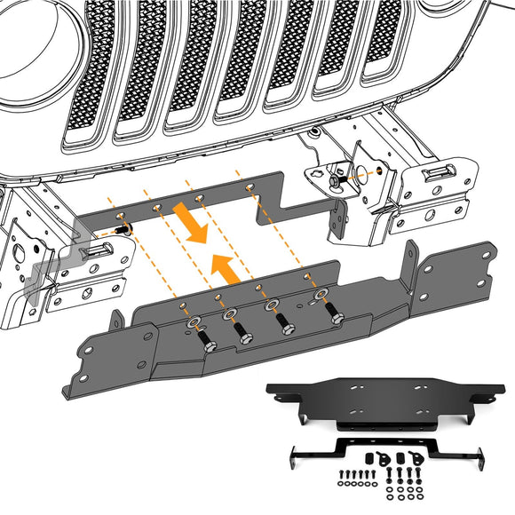 2018 - 2024 Jeep Wrangler JL/JLU & Gladiator w/ Metal Bumper Winch Mount Plate Bracket Kit - WeiSen - 70109001