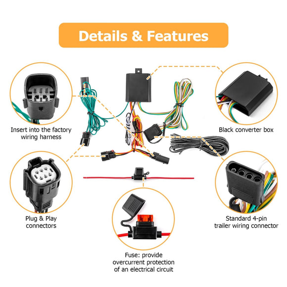 2020 - 2022 Ford Escape Trailer Wiring Harness Connect Trailer Tail Lights, Brake Signal Lights and Turn Signals - WeiSen - 70206011