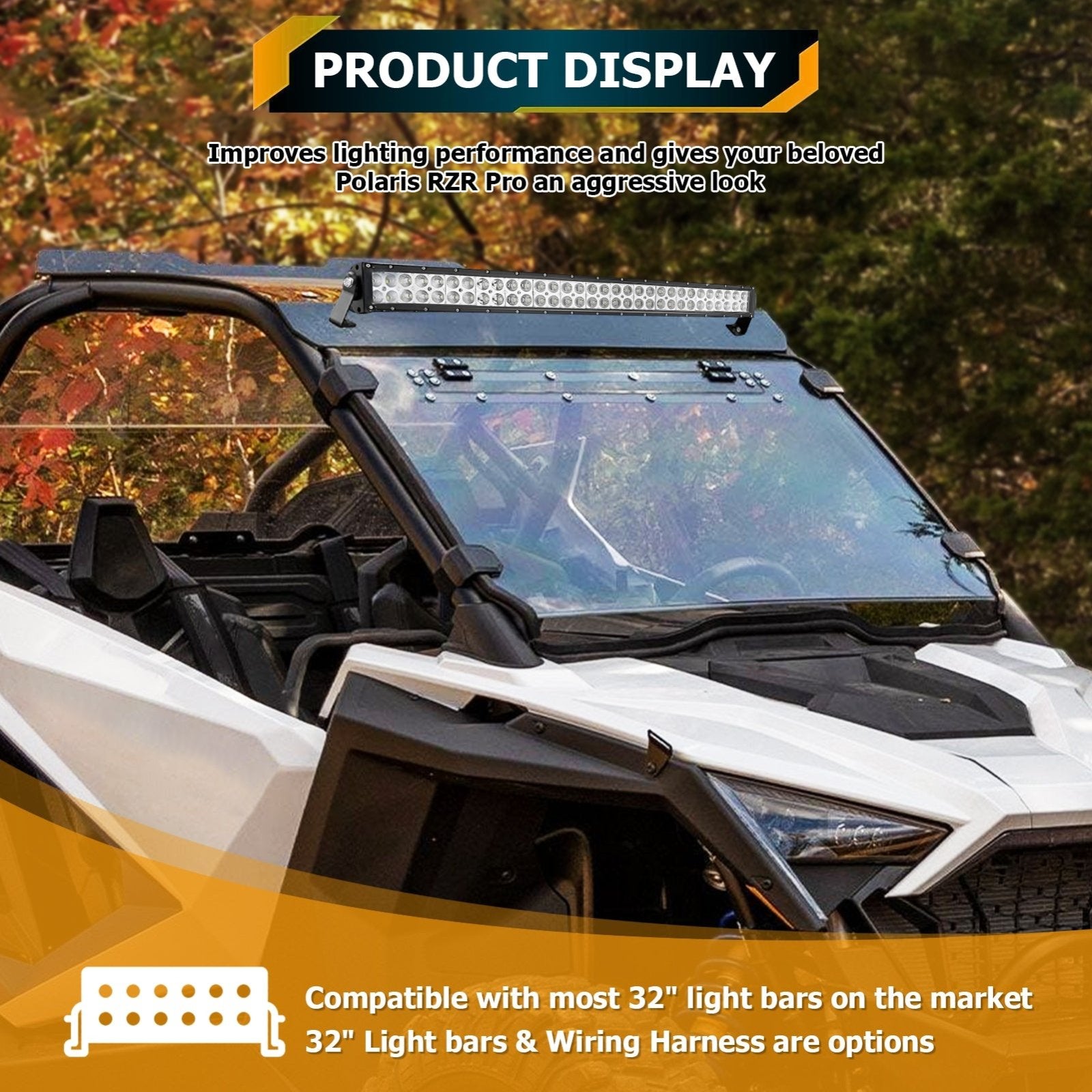 2020-2023 Polaris RZR Pro XP Roof 32" Curved LED Light Bar Kit w/ Pulse Bus Bar (Plug & Play) - Weisen
