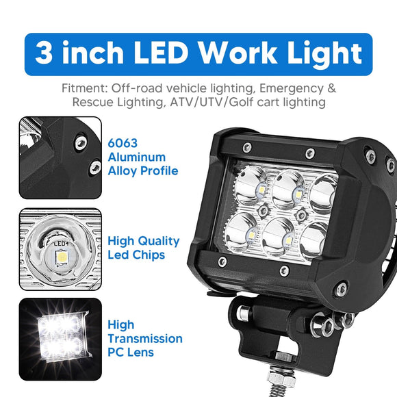 2022+ Polaris RZR Pro R Rear 18W LED Work Light Pod Mounting Bracket Wiring Harness Kit - WeiSen - 80104009+70201005+80206009