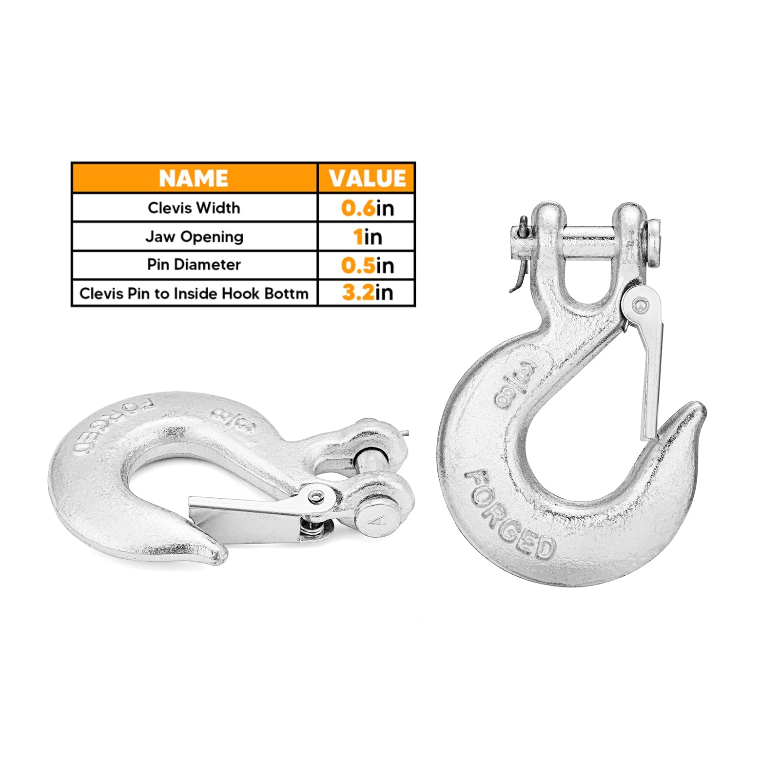 2pcs 3/8 Winch Clevis Slip Hook Forged Steel for 8000-12000 lbs Cable Rope