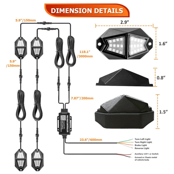 3FT RGB LED Whip Lights & Rock Lights Combo Kit for UTV ATV | Wireless Remote Control & Bluetooth App Control - WeiSen - 80204004