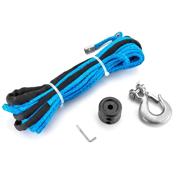 5/16" x 50' 8500LBs Synthetic Winch Rope + Hook + Stopper for ATV UTV SUV Truck Winch - WeiSen - 80310010+80310012+80310015