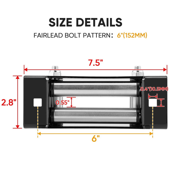 6" Winch Roller Fairlead Cable Guide for 4000 - 5500 LBS Jeep SUV UTV Truck Winch - WeiSen - 80310006