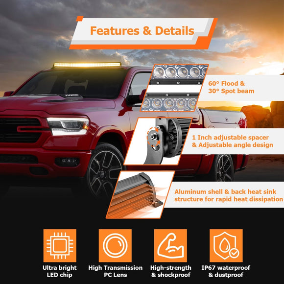 Jeep Ford Toyota UTV ATV 42" Dual Rows Curved LED Light Bar W/ Wiring Harness Kit | Amber White & Strobe Modes - WeiSen - 70202020