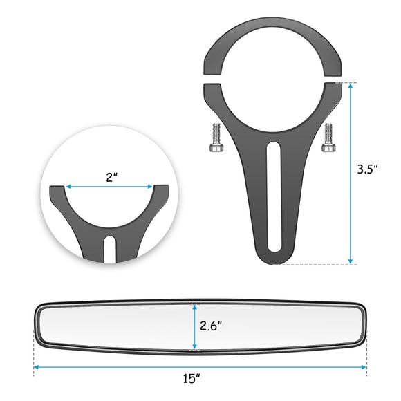 Polaris | Can Am | Honda Talon 2" Roll Bar 15" Rear Racing Wide View Center Mirrors - WeiSen - ZT035 - D