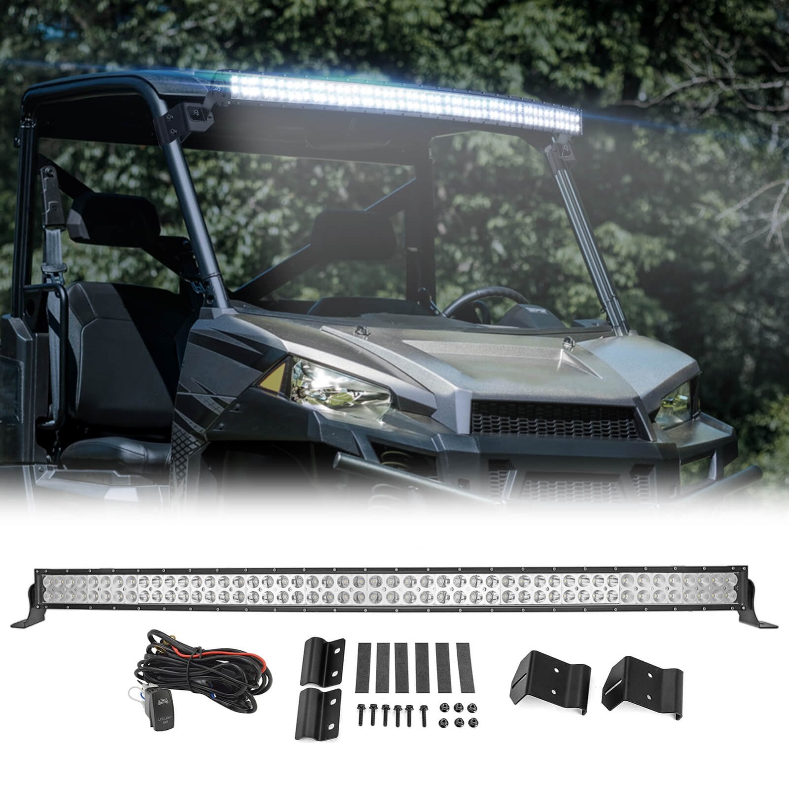 Polaris Ranger Fullsize Pro-Fit Cage Roof 50 Curved LED Light Bar Bra