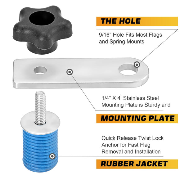 Polaris RZR 800/900/1000 Whip Flag Poles Mount Lock & Ride Anchor - Weisen - ZT138 - D