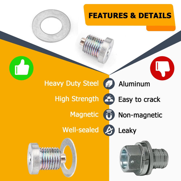 Solid Steel M14 x 1.5 Magnetic Engine Oil Transmission Drain Plug for Most Ford Hyundai KIA - WeiSen - 70311006