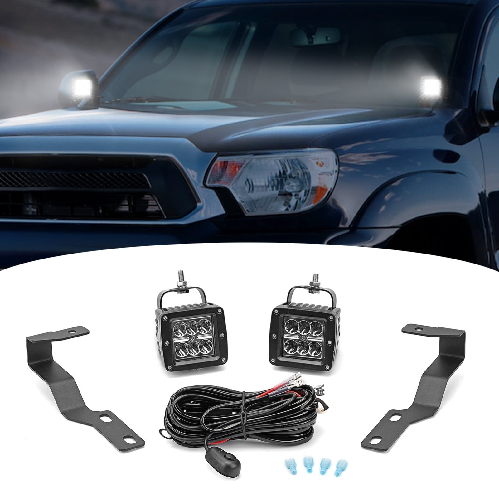 2005-2015 Toyota Tacoma Hood Ditch LED Light Pod & Bracket Mount & Wir |  Weisen