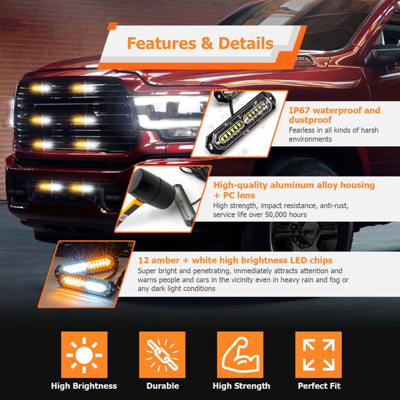 8PCS Universal 12LEDs Emergency Warning Hazard Flash Strobe Light Kit - WeiSen - 70207001