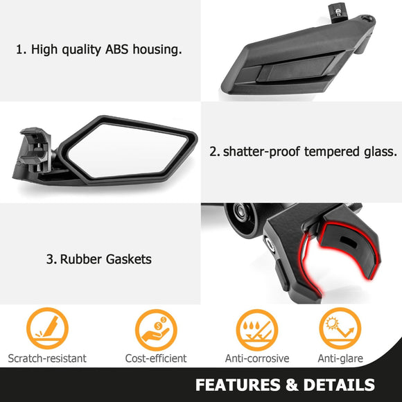 Universal All 1.5" - 2" Round Roll Cage UTV Rear Side Racing Mirrors - WeiSen - 80301032