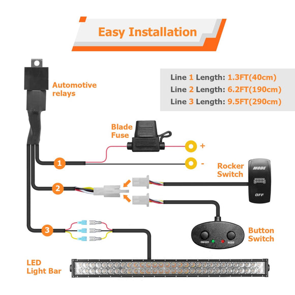 UTV ATV Pickup Truck Amber White 32" Dual Rows Straight LED Light Bar W/ Memory Function Wiring Harness Rocker Switch | Strobe Modes - WeiSen - 70202018