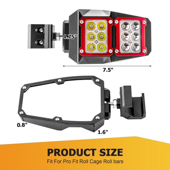 UTV Off Road Racing Tempered Glass Side Rearview Mirrors w/ Spot Light for Polaris Can - Am Pro - Fit Cage - WeiSen - 80301038