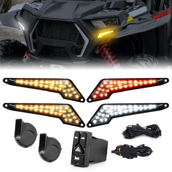 WeiSen universal UTV turn signal and horn kit with four LED lights, two horns, switch and wiring harness