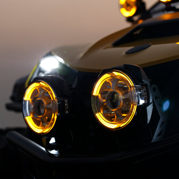 7" LED Pod Lights with DT Wiring Harness Kit – 3-Layer DRL, 6 Dynamic Modes (White & Amber) for Jeeps, Trucks, SUVs, ATVs, UTVs