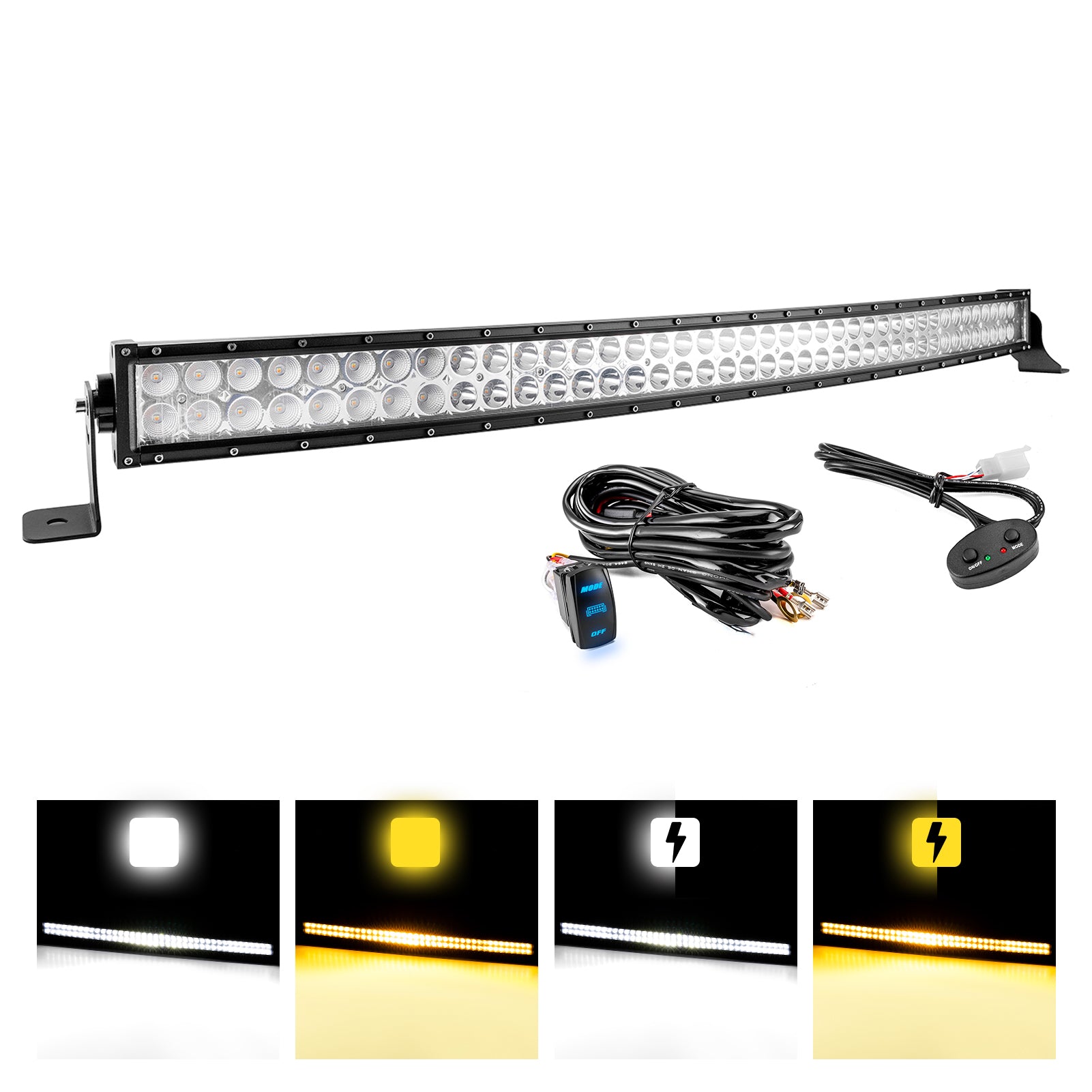 2020+ Kawasaki Teryx KRX 1000 Upper Roof Amber White Strobe 42" Curved LED Light Bar Kit - 0