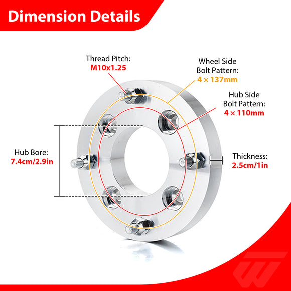 4Pcs 1.0" UTVs/ATVs 6061 Aluminum Wheel Adapter Spacers with a 4x110mm Hub Side Bolt Pattern