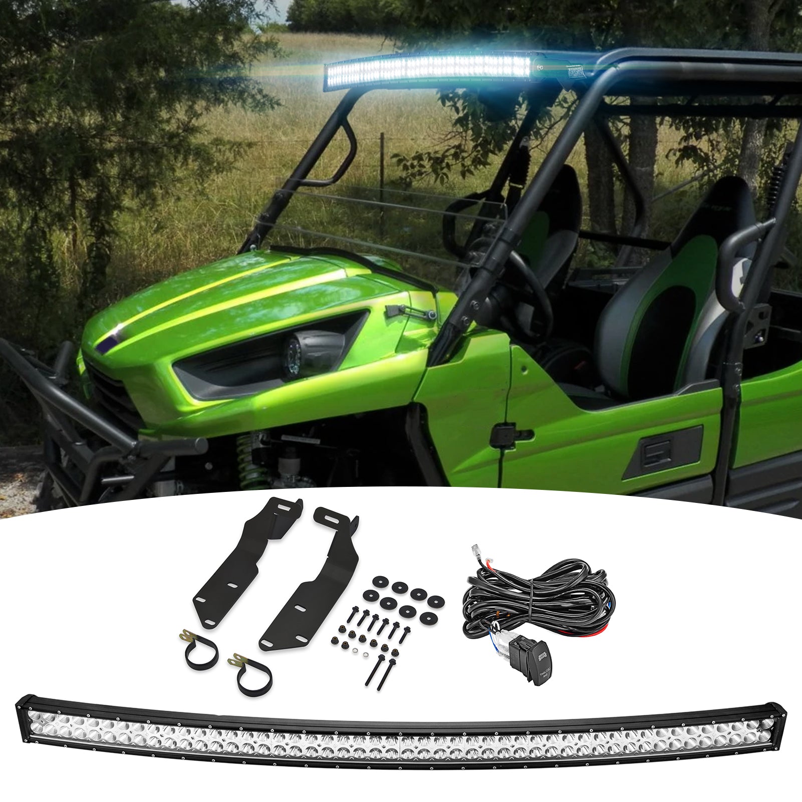 2014-2019 Kawasaki Teryx 750 800 Bolt-On Upper Roof 50" Curved LED Light Bar Bracket Wire Kit